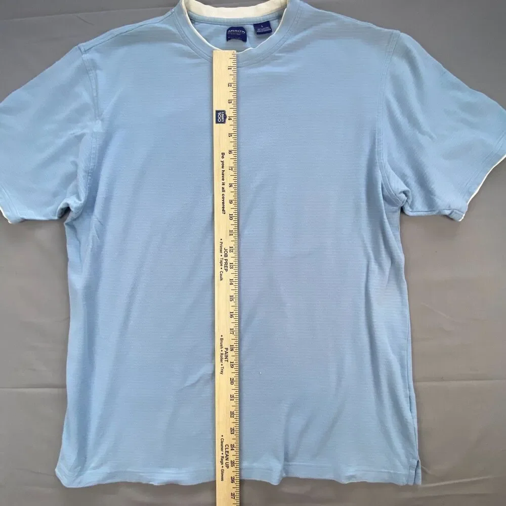 Arrow Mens T Shirt Size L Large Blue Contrast Layered Crew Neck Short Sleeve
